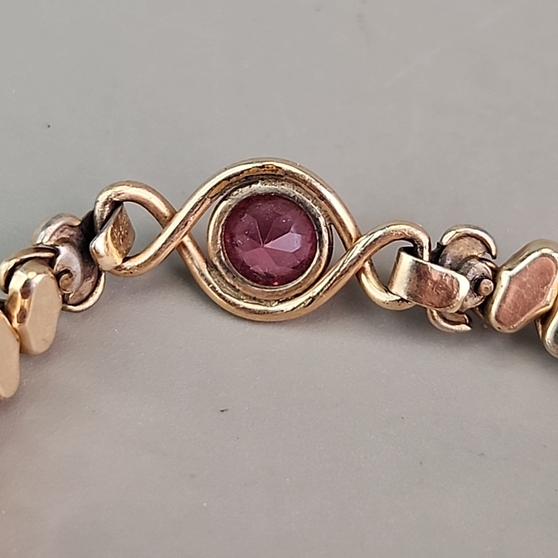 Vintage Sweetheart Expandable Bracelet 12K Gold Filled Pink Rhinestone