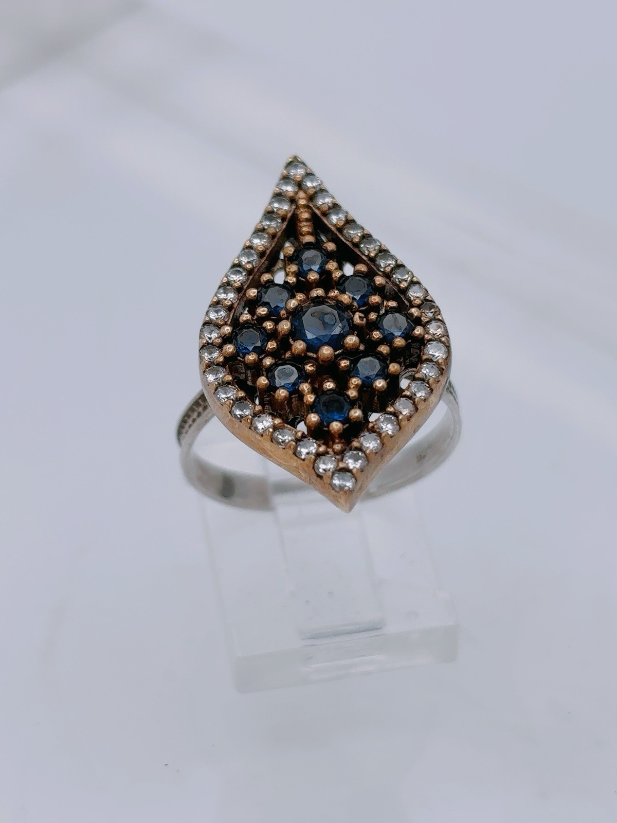 Sterling Silver 925 Turkish Rhombus Iolite Stone Ring Sz 8 Antique Unique