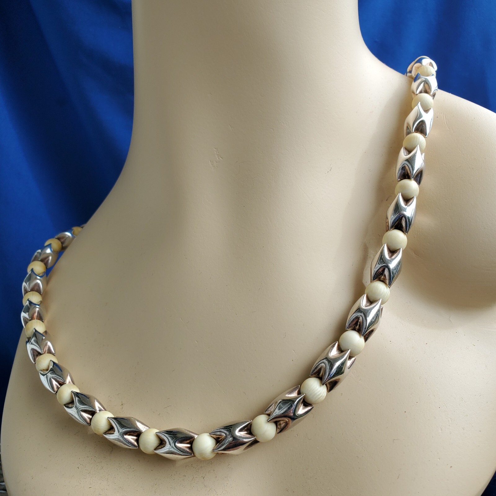 Original STERLING SILVER 925 Deco Necklace 64 Gr Vintage Designer Chain 24″ inch