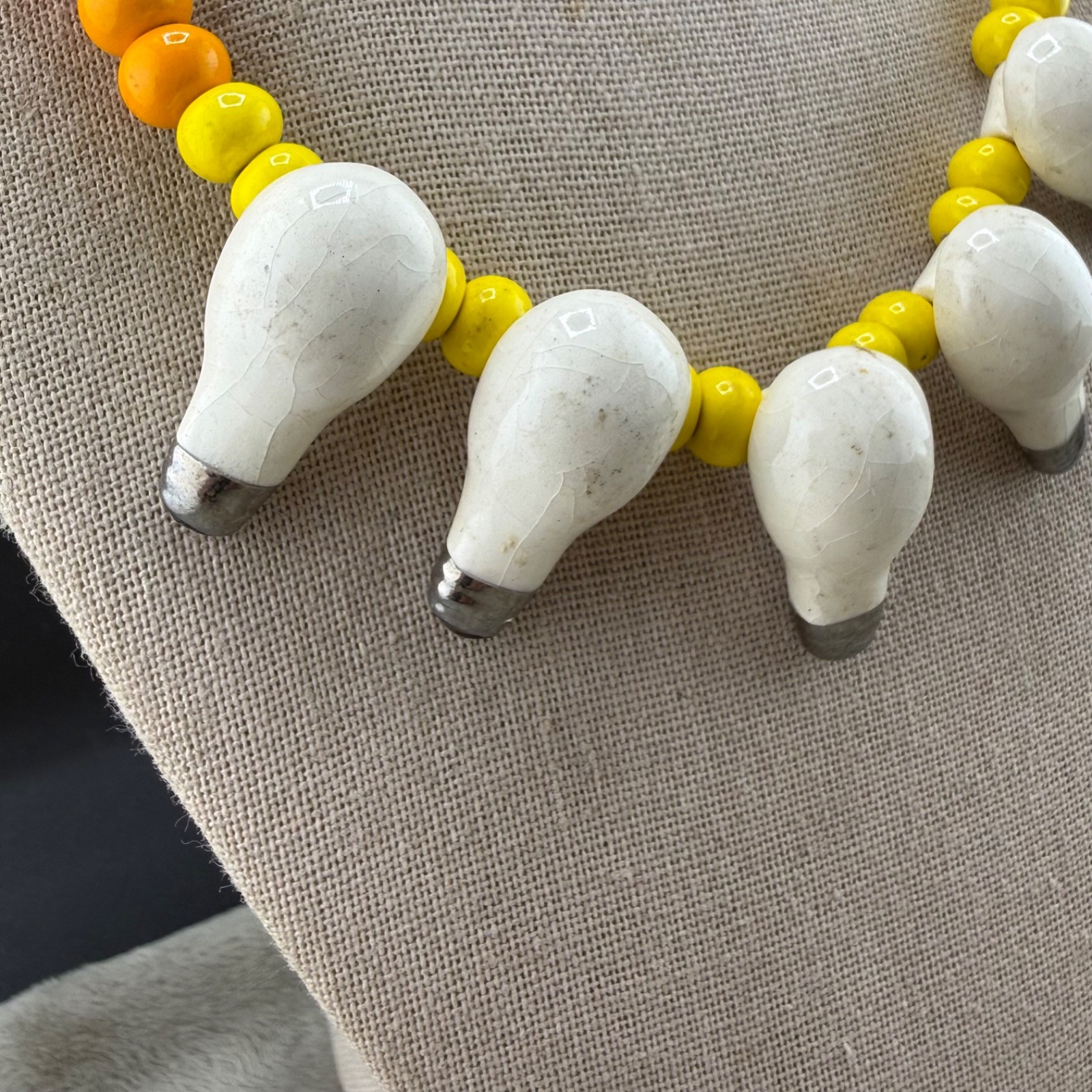 Vintage Flying Colors Necklace Ceramic Beaded Lightbulb 16”