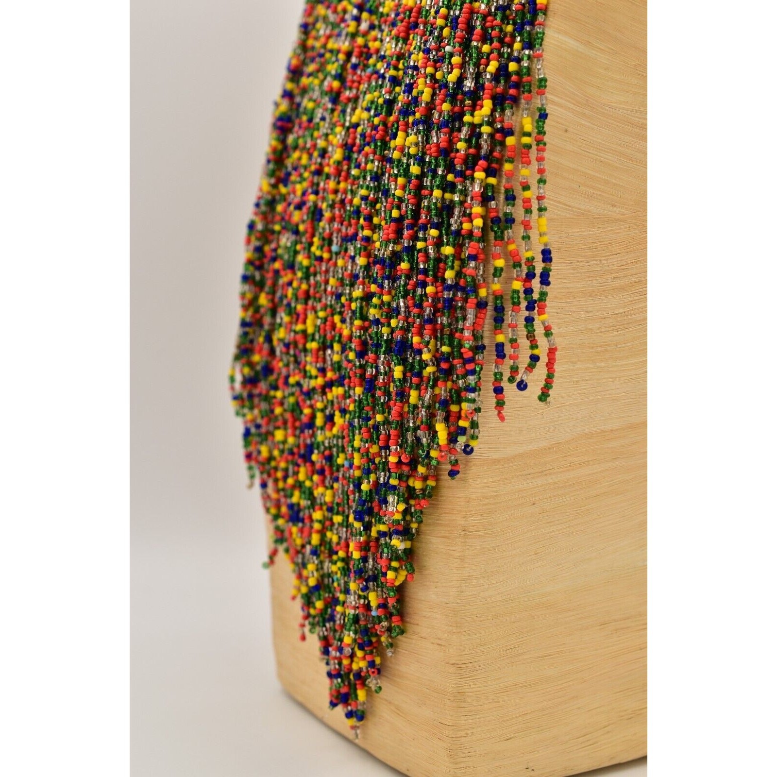 Vintage Rainbow Beaded Bib Statement Necklace Fringe Collar Colorful 70s BinA17