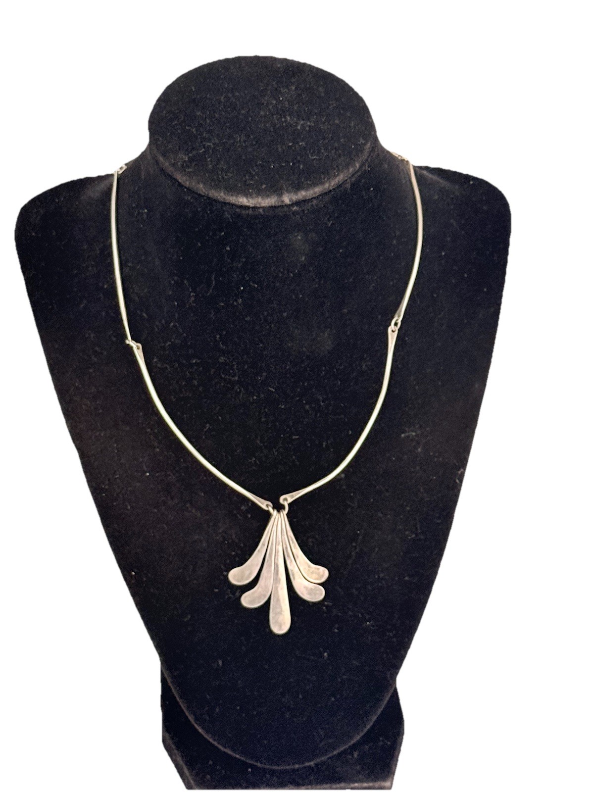 Vintage Modernist Bar Link Sterling Silver Fringe Paddle Necklace