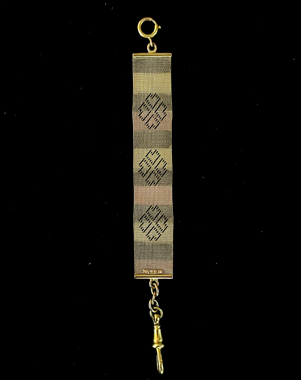 Antique 9 Karat Gold Watch Fob Chain in Tricolor with two Clasps