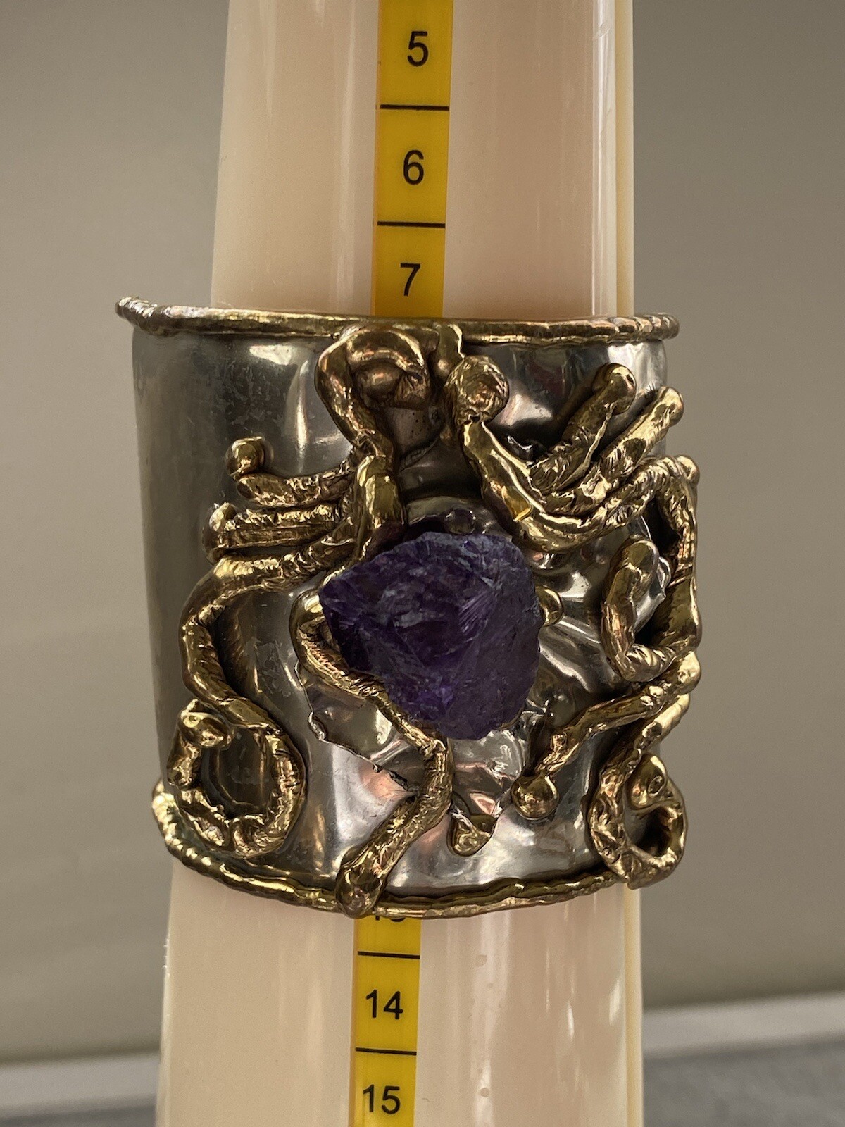 Vintage COPA COLLECTION Huge Chunky Brutalist Modernist Cuff Bracelet Amethyst