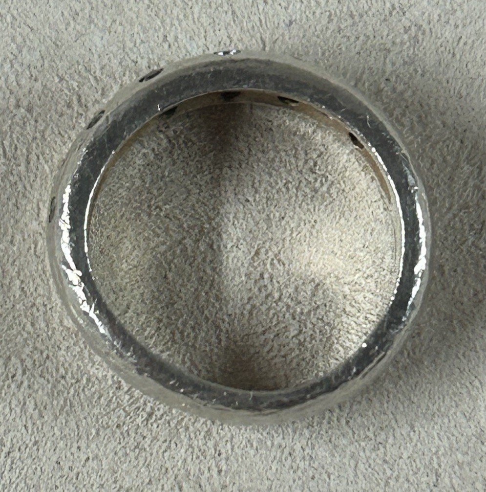 VTG Sterling Silver Cz Hammered Ring Band 4.25”