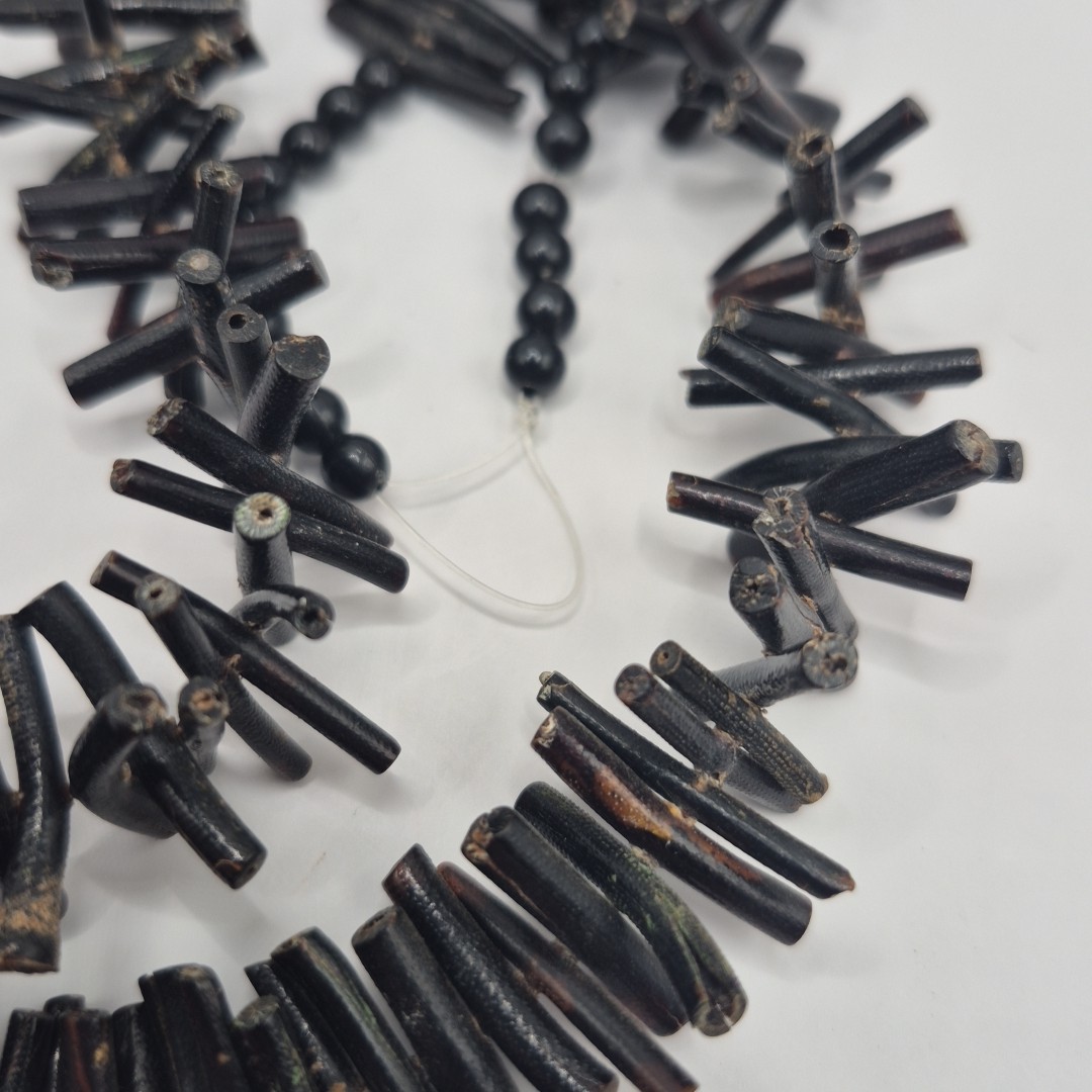 Vintage Large Black Coral Branch Beaded Necklace Strand For Jewelry Making