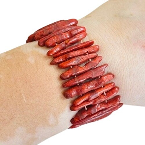 VTG Red Sponge Coral branch beads Stretch Bracelet Genuine Chunky BOHO Statement