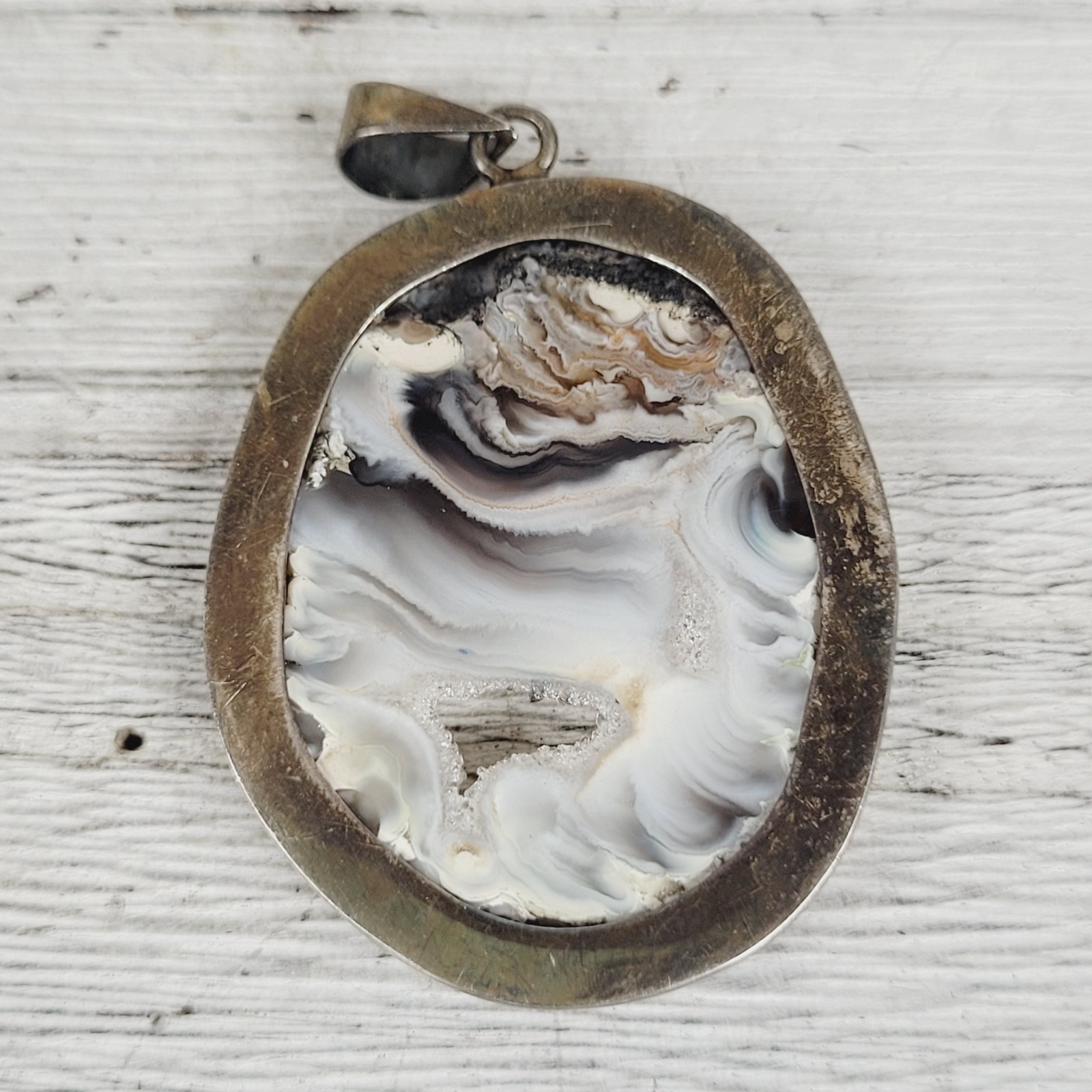 VINTAGE GEODE SLAB DRUZY STERLING SILVER 925 PENDANT RETRO SOUTHWEST PRETTY