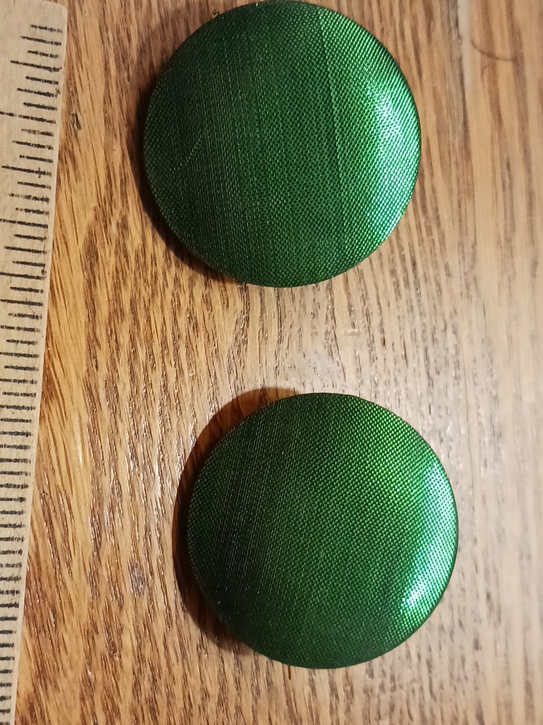 Vintage 4 Pr. Clip Back Earrings-1950s, 1980s. Round. Black, Green, Blue, White
