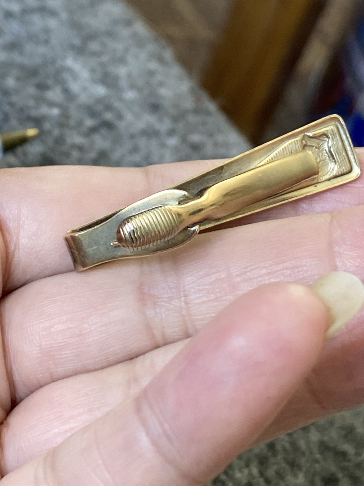 Vtg Conquistador 1950’s Goldtone Tie Bar Lightweight Brass