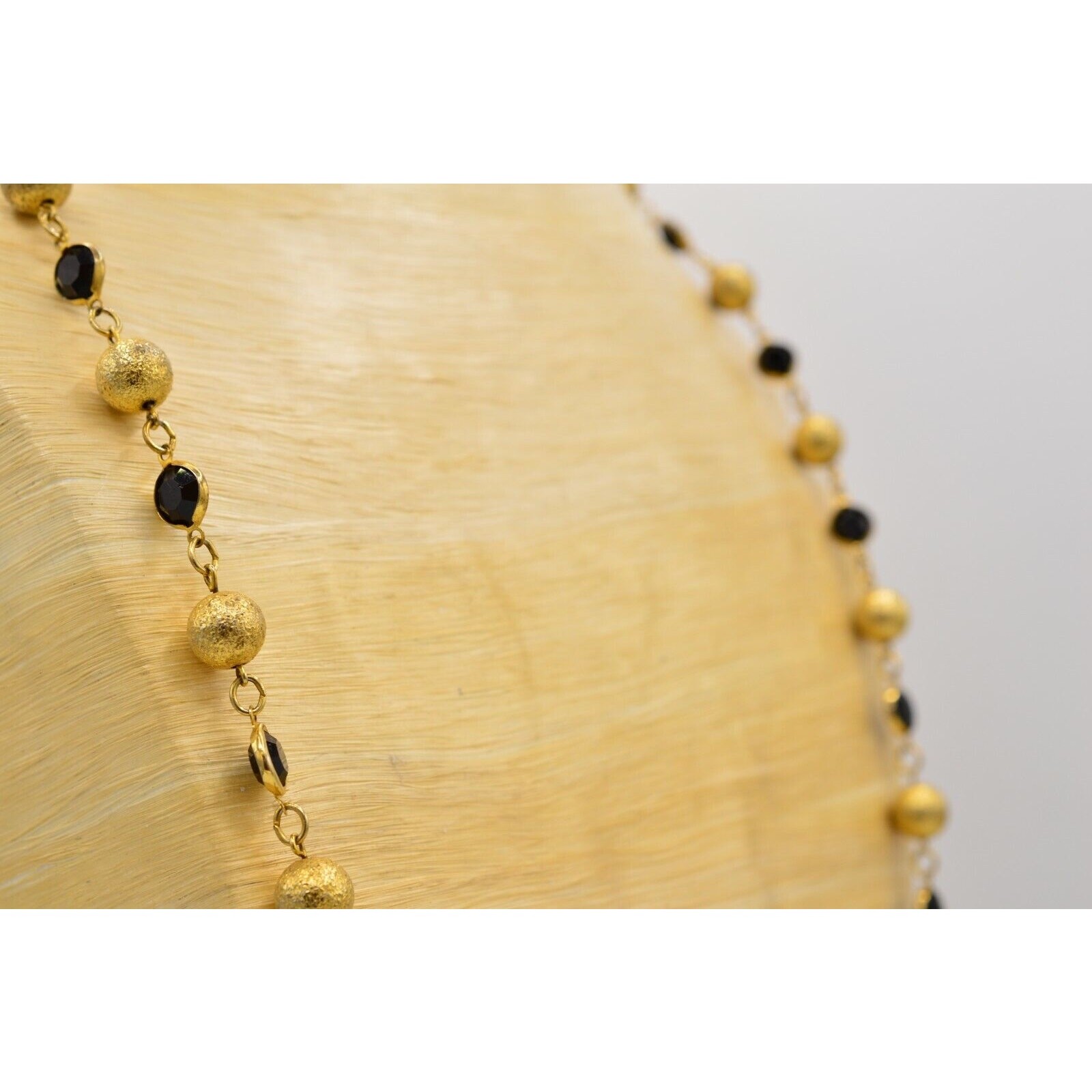 Austrian Crystal USA Vintage Necklace Black Open Bezel Gold Ball Signed 80s Bin8