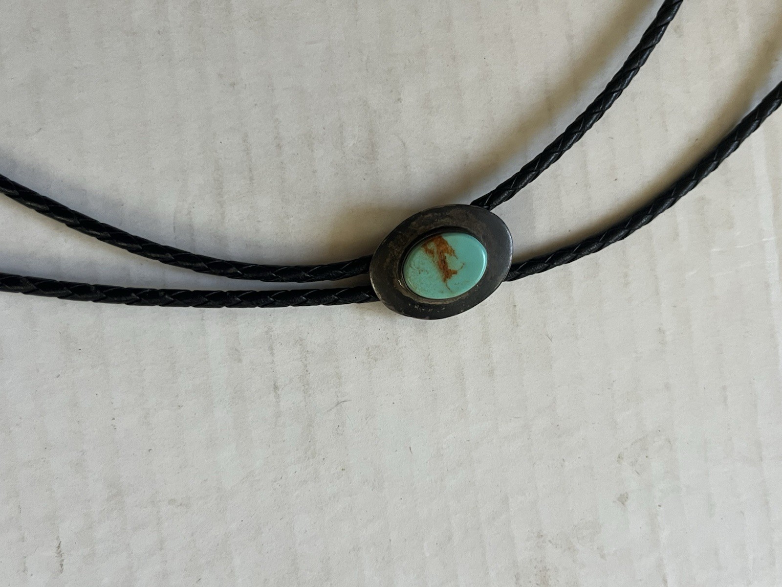 Ben Chavez Natural Turquoise Sterling Silver Bolo Tie Vintage Navajo
