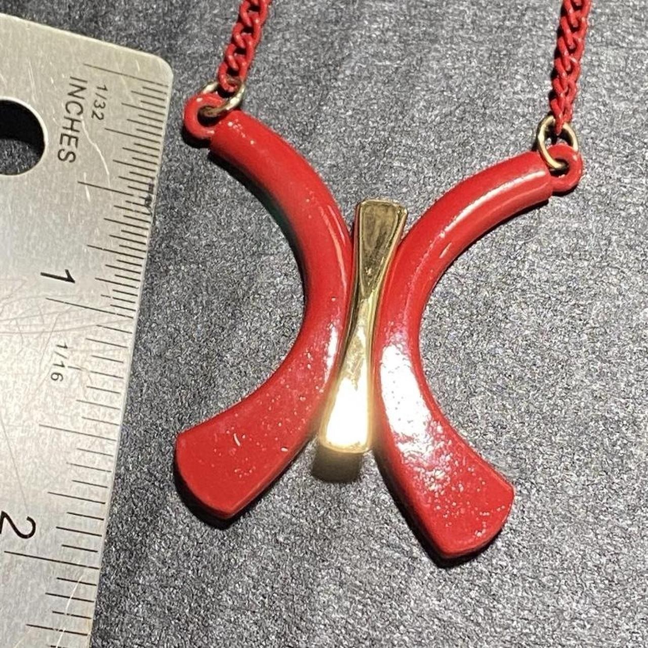 Vintage Necklace Red Enamel Goldtone 60s or 80s 15.5″ Long
