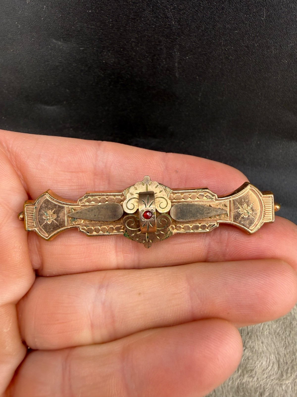 Vintage Edwardian Gold Filled Bar Brooch Renaissance Revival