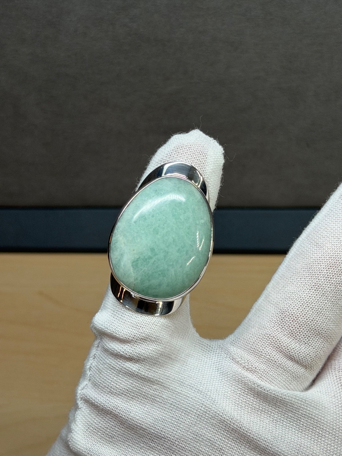 DOMINIQUE DINOUART DDD Mexico 925 Silver Large Cabochon Amazonite Ring Size 7.5