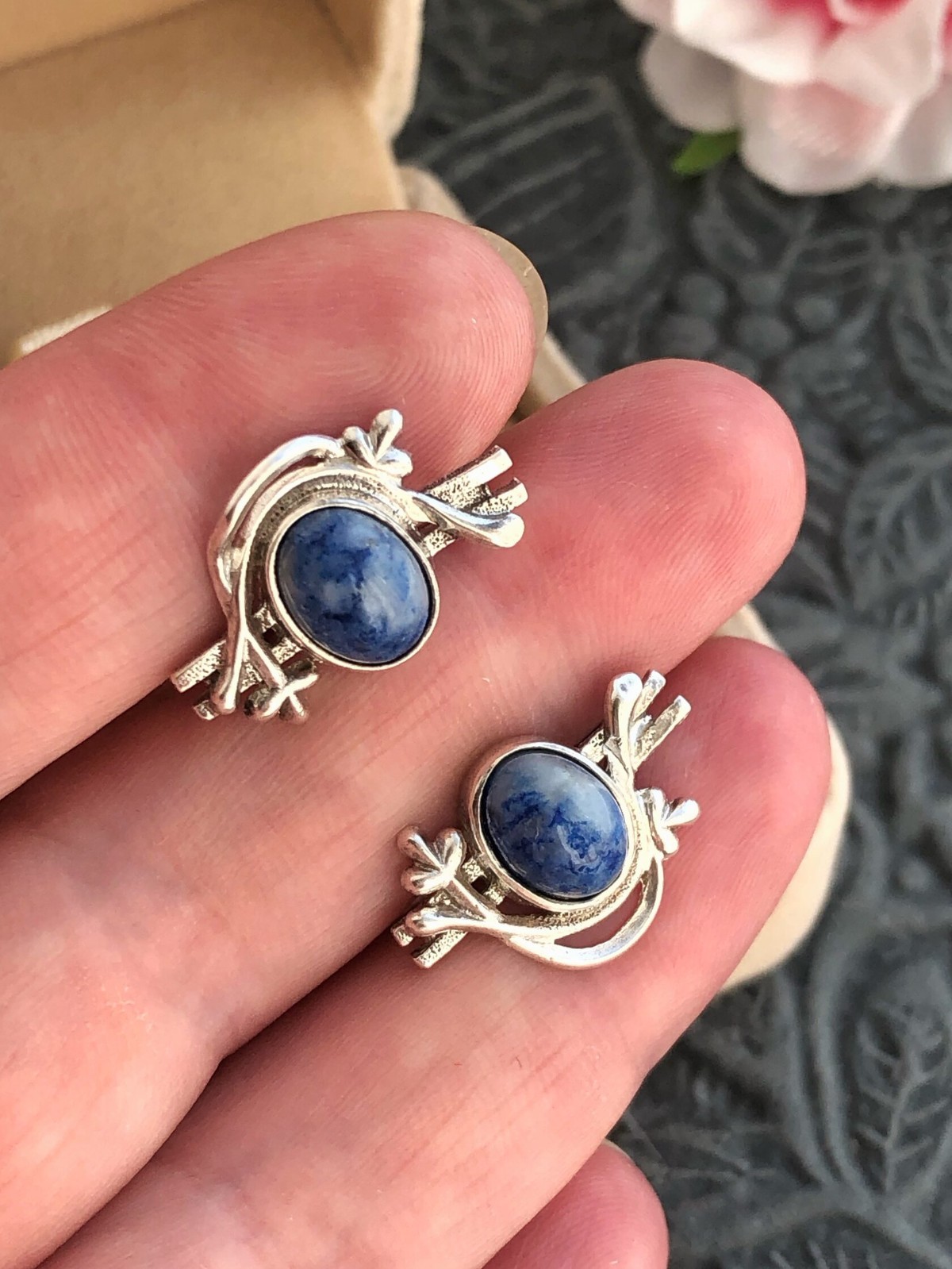 Estate Vintage Soviet Earrings Sterling Silver 925 Lapis Lazuli Jewelry USSR