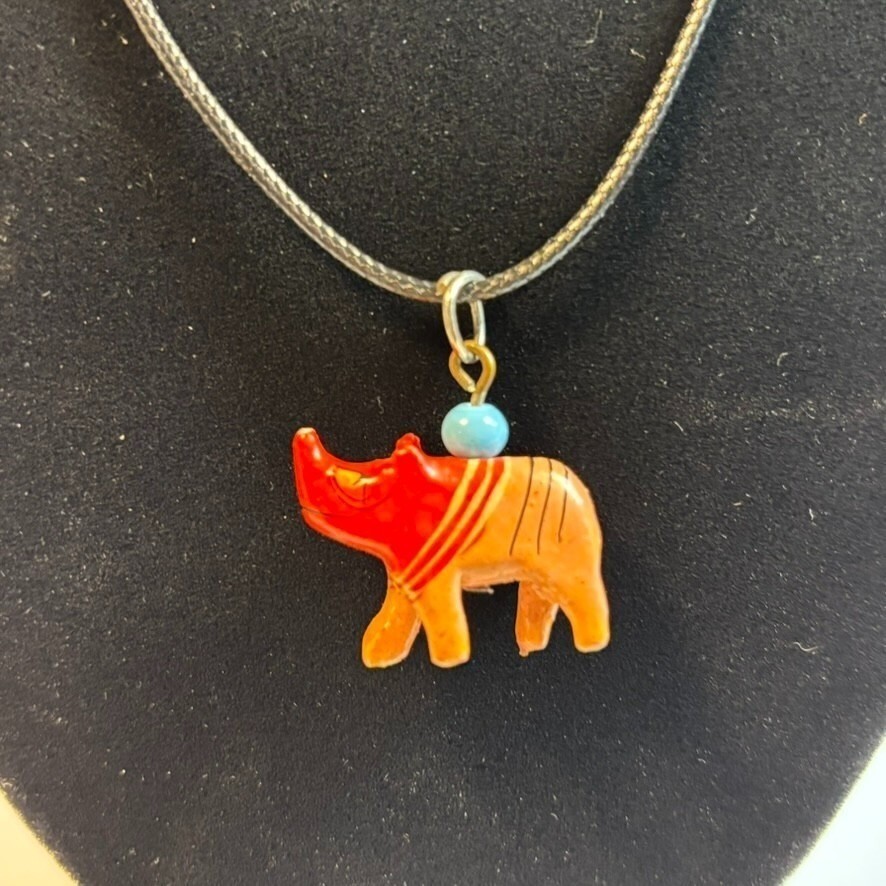 Vintage Pendant Necklace Jewelry Boho 2000s Cord Retro Wooden Carved Y2K