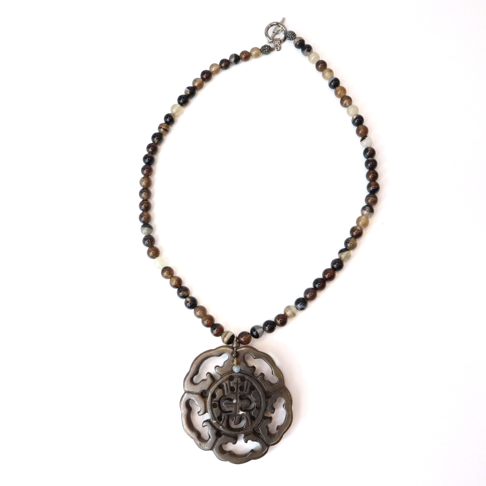 Vintage Chinese Export Hardstone Jade Carved Jade Tigers Eye Jasper Necklace