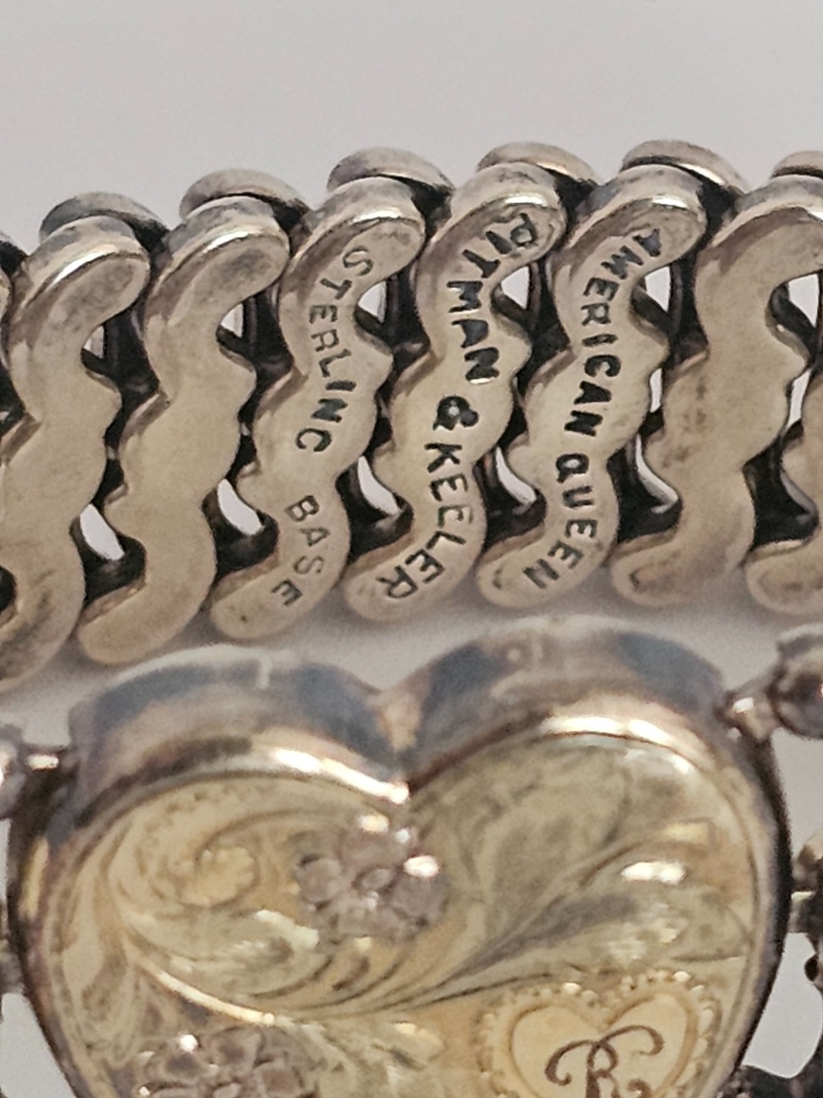 WWII Sweetheart Expansion Bracelet Pitman & Keeler Sterling Base Heart Initials