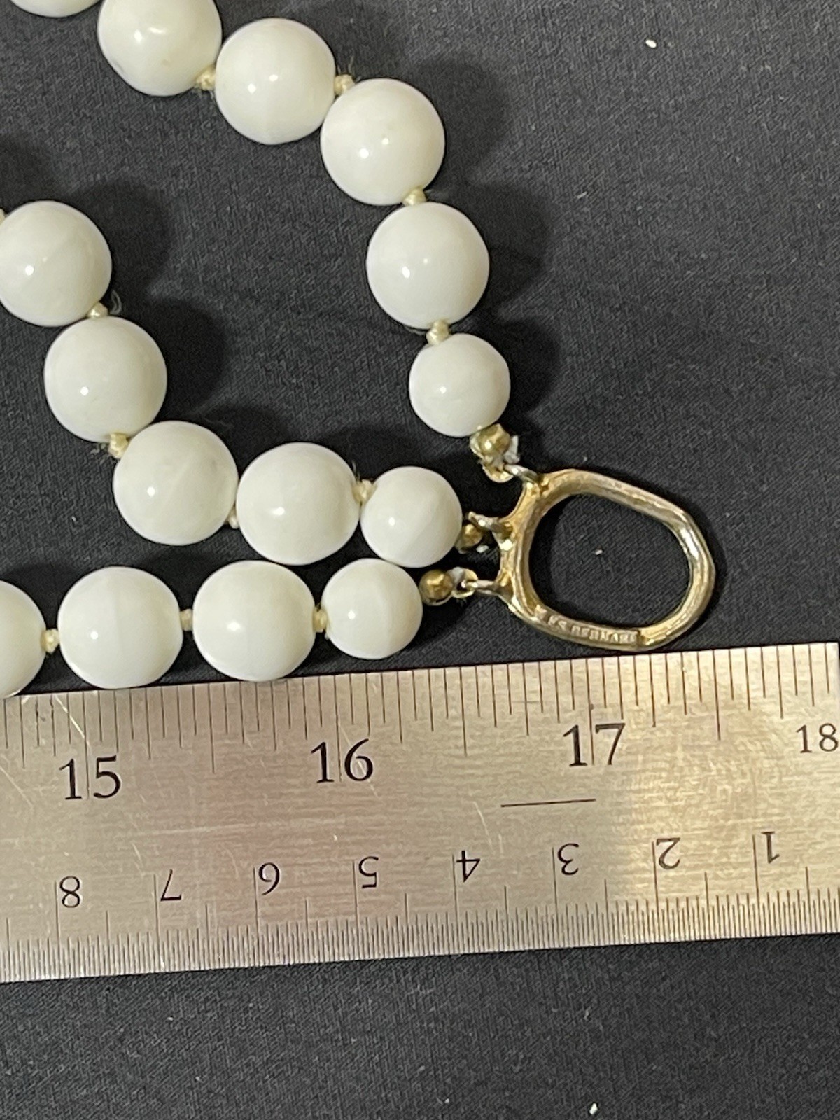 Vintage Les Bernard 3 Strand Hand Knot White Milk Glass Beaded Choker Necklace