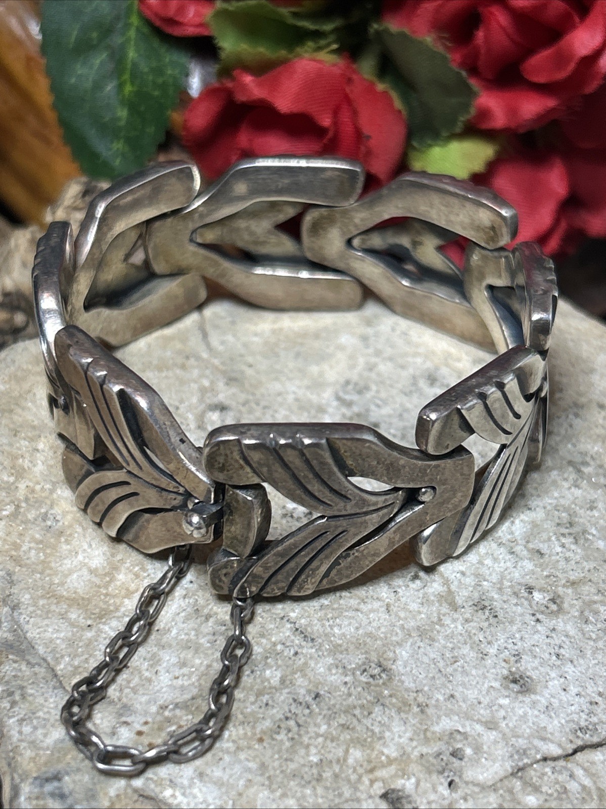 54. Vintage Maricela TAXCO 925 Sterling Linked Panel Bracelet 81.5g, 6 3/4″ Mex