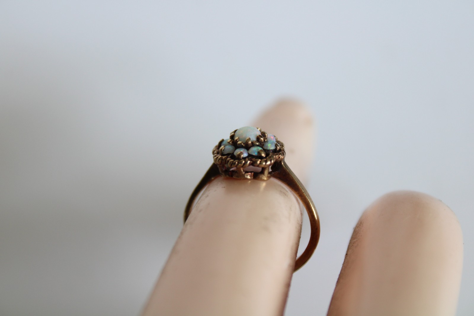 Vtg 10K Yellow Gold & Fire Opal Floral Cluster Ladies Estate Ring, 2.25g -S: 5.5