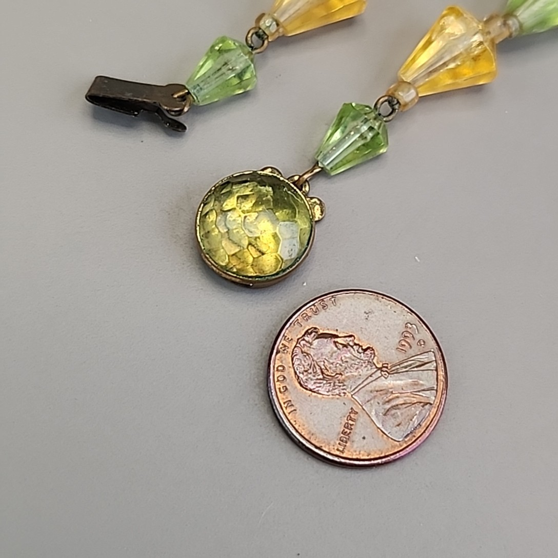 Vintage Plastic Beaded Necklace West Germany Orange Green Yellow AB Glass 20″
