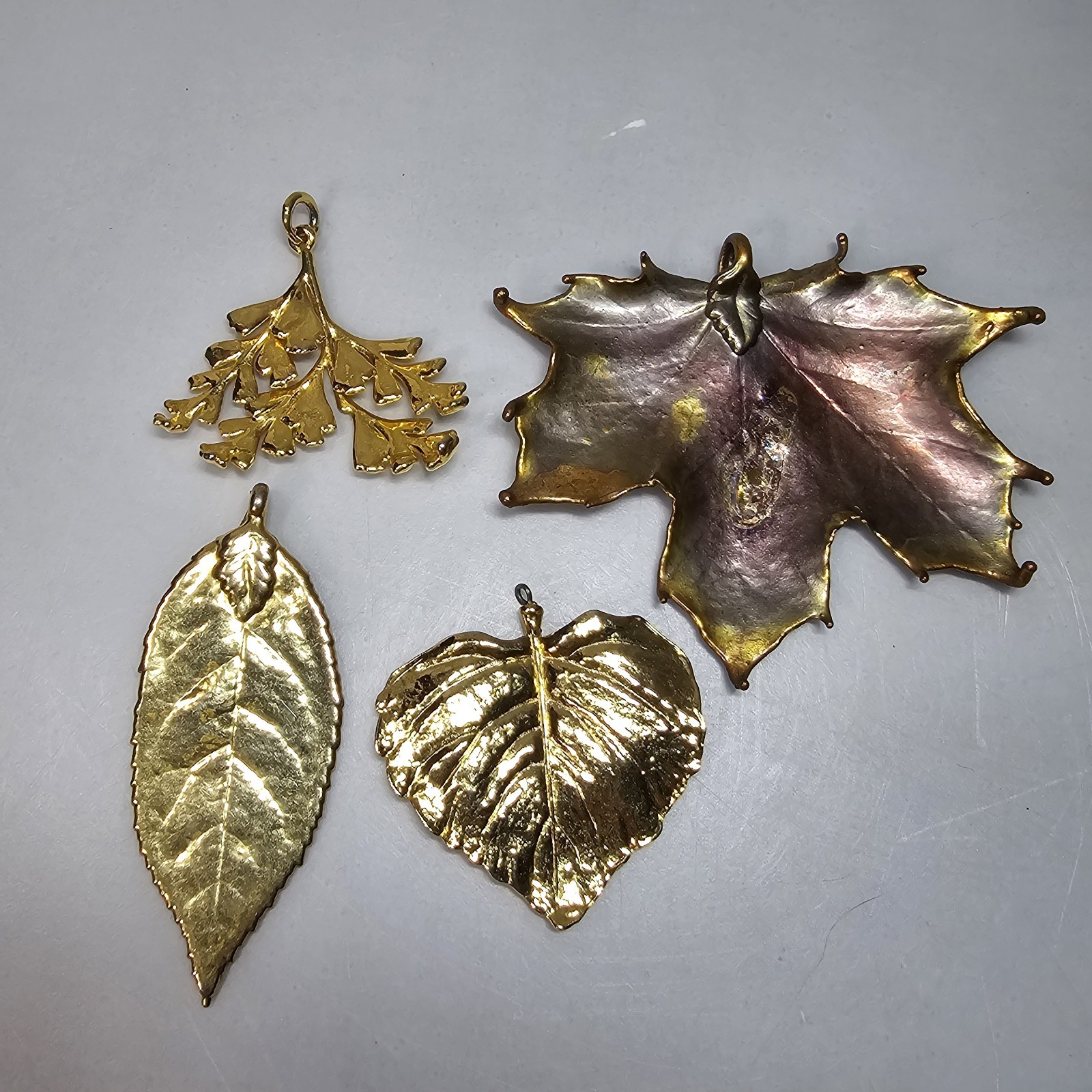 Vintage Gold Dipped Leaf Pendants Set Nature Lover Gift Botanical Flora