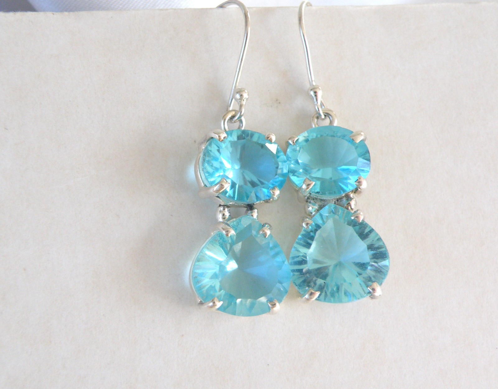 Vintage Sterling Silver 925 Heated Paraiba Blue Apatite Drop Dangle Earrings