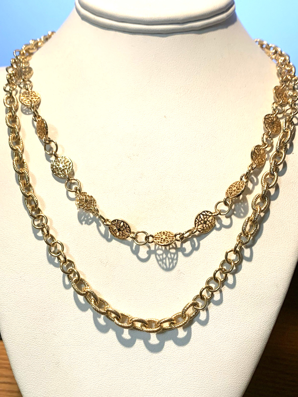 *ESTATE JEWELRY* VTG.MONET DOUBLE STRAND VICTORIAN LINK NECKLACE-18K PLATED-NWOT