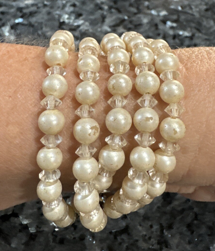 Authentic Vintage Signed Marvella 5 Strand Faux Pearl Bracelet 7 1/4 In Rare