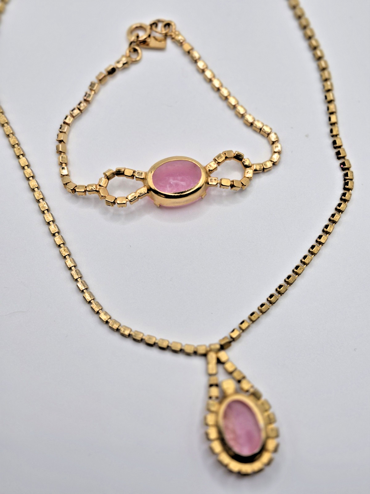 VTG CELEBRITY NY Necklace Bracelet Pink Geode/Pink Druzy w/ Purple Rhinestones