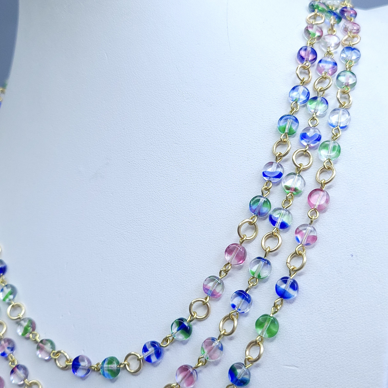 Iris Glass Necklace 22” Multicolor Czech Vintage Beads Women`s Jewelry