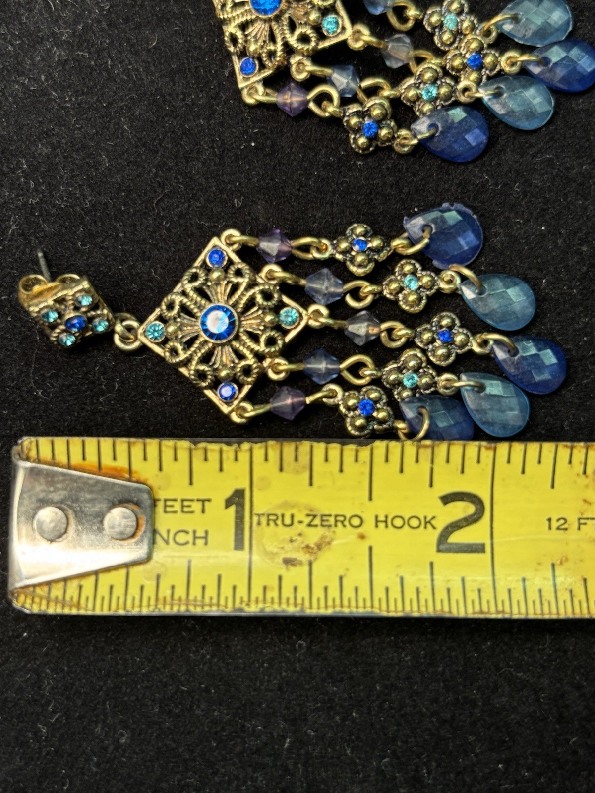 Vtg Avon Boho Blue Stones Purple Bead Dangle Earrings Pierced Gold Plated 2.25”