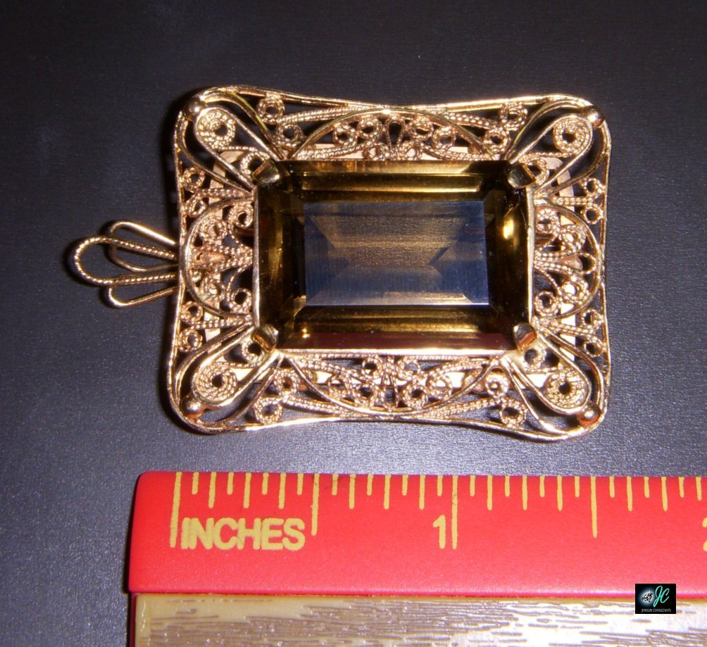 VINTAGE STUNNING RARE 14K ROSE GOLD SMOKY QUARTZ 16.8 GRAM PIN BROOCH PENDANT