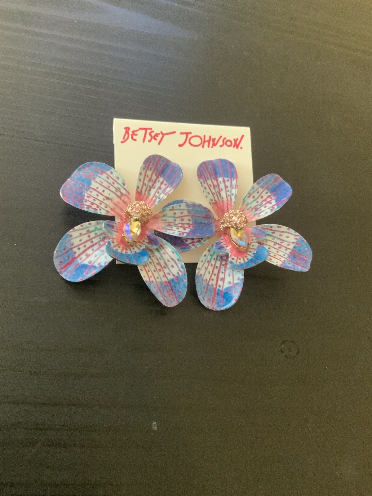 Betsey Johnson Large Purple Orchid Earrings – Rare – DP1