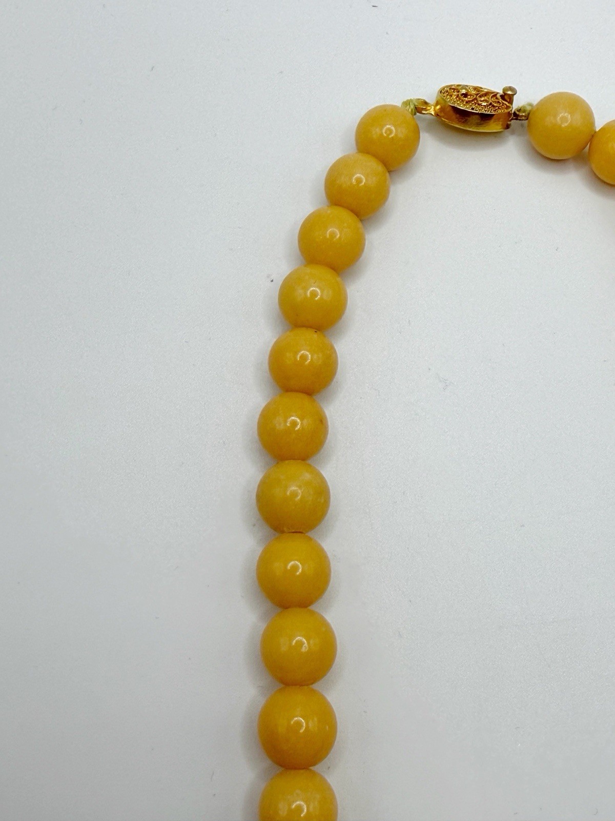 Yellow Jade Jadeite Beaded Necklace With Yellow Cloisonne Pendant 17”