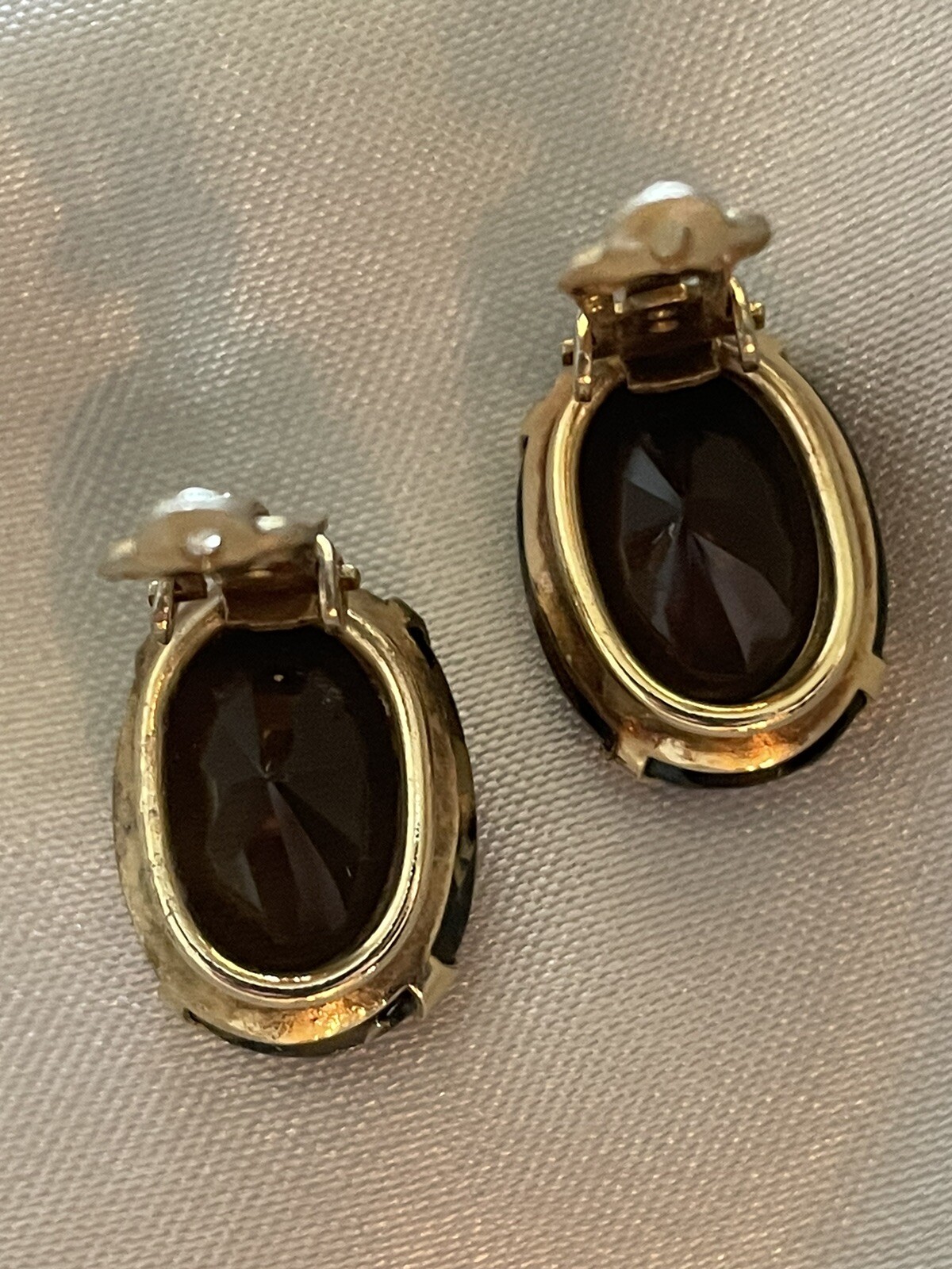 Vintage Estate Winard Signed 12k GF Smokey Quartz Clip Earrings