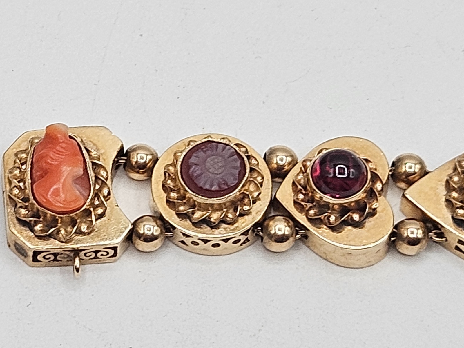 Stunning 14k Yellow Gold Slide Charm Omega Gemstone Bracelet Watch