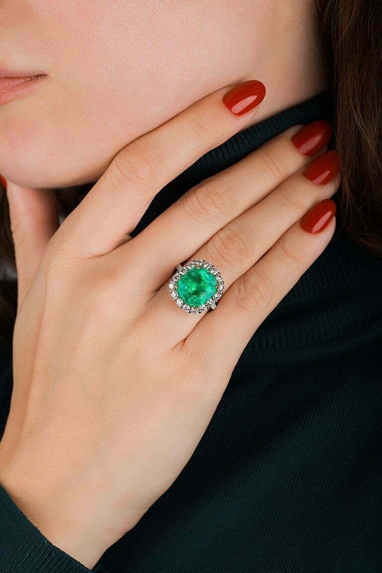 Natural Emerald 4.50 Ct Art Deco Antique Vintage Engagement Ring 925 Silver