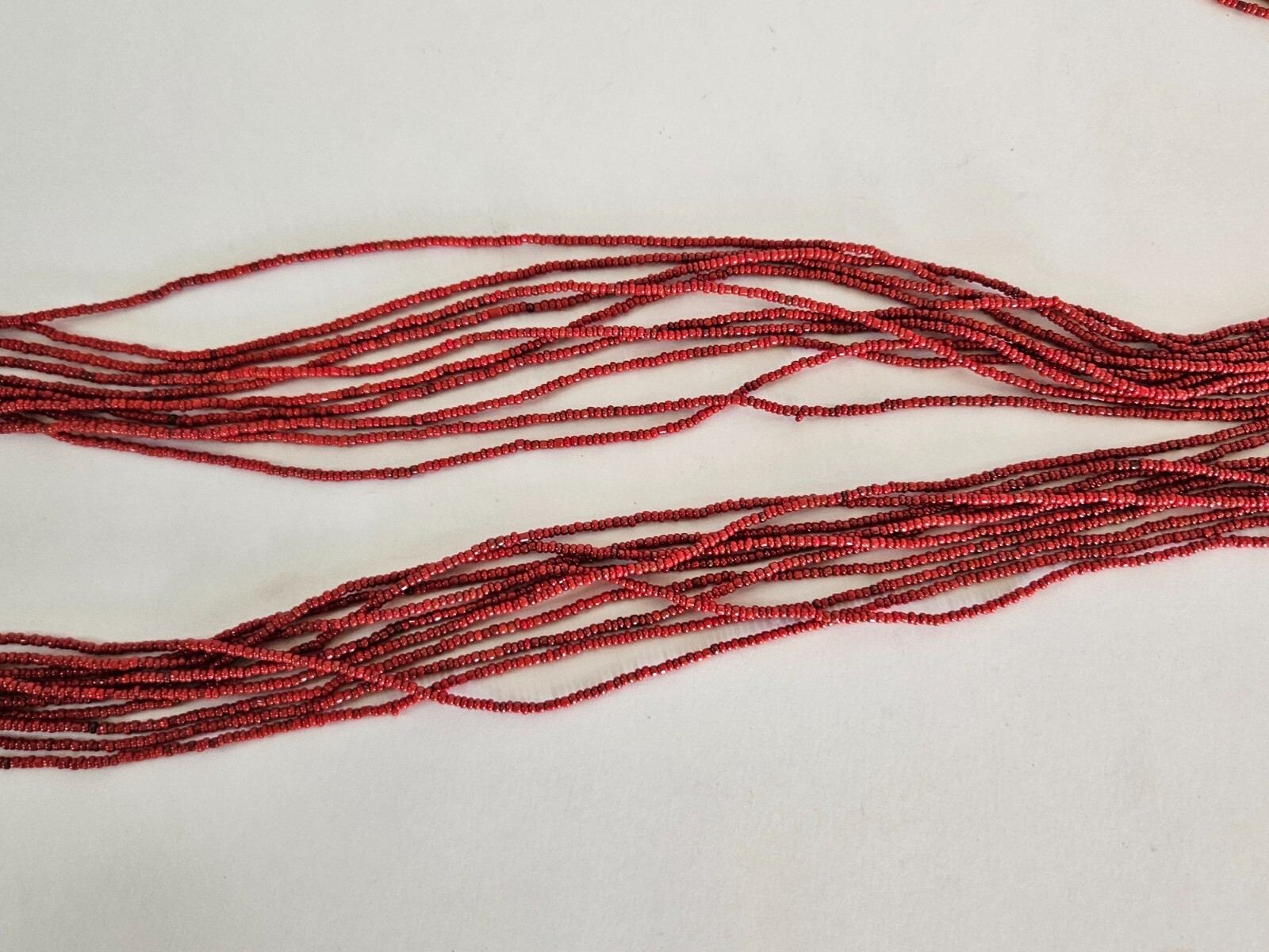 Vintage Seed Bead Multi Strand Wrap Around Necklace Red Shell