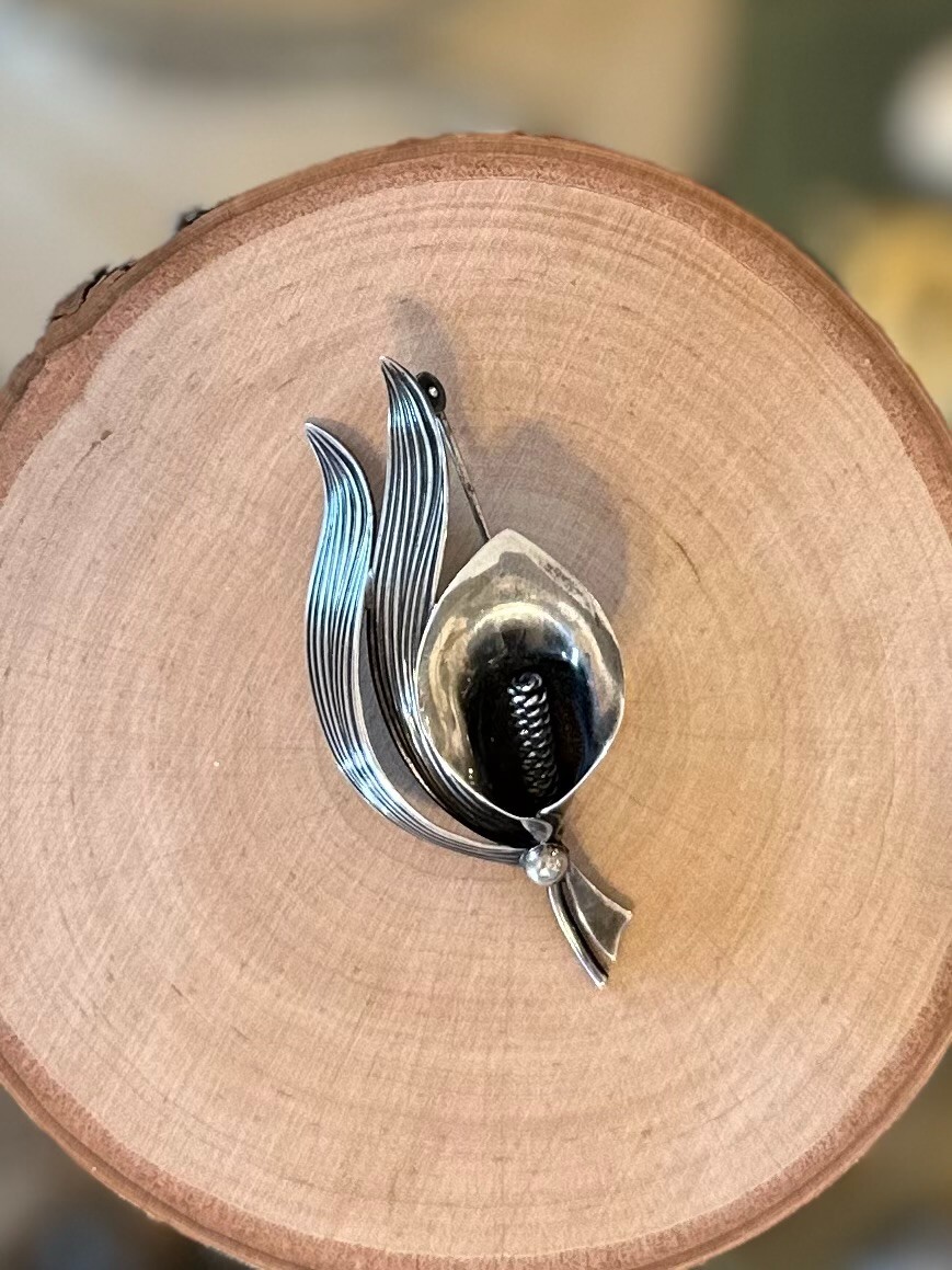 Vintage Niels Erik N.E. From Denmark Sterling Silver Calla Lily Brooch Pin