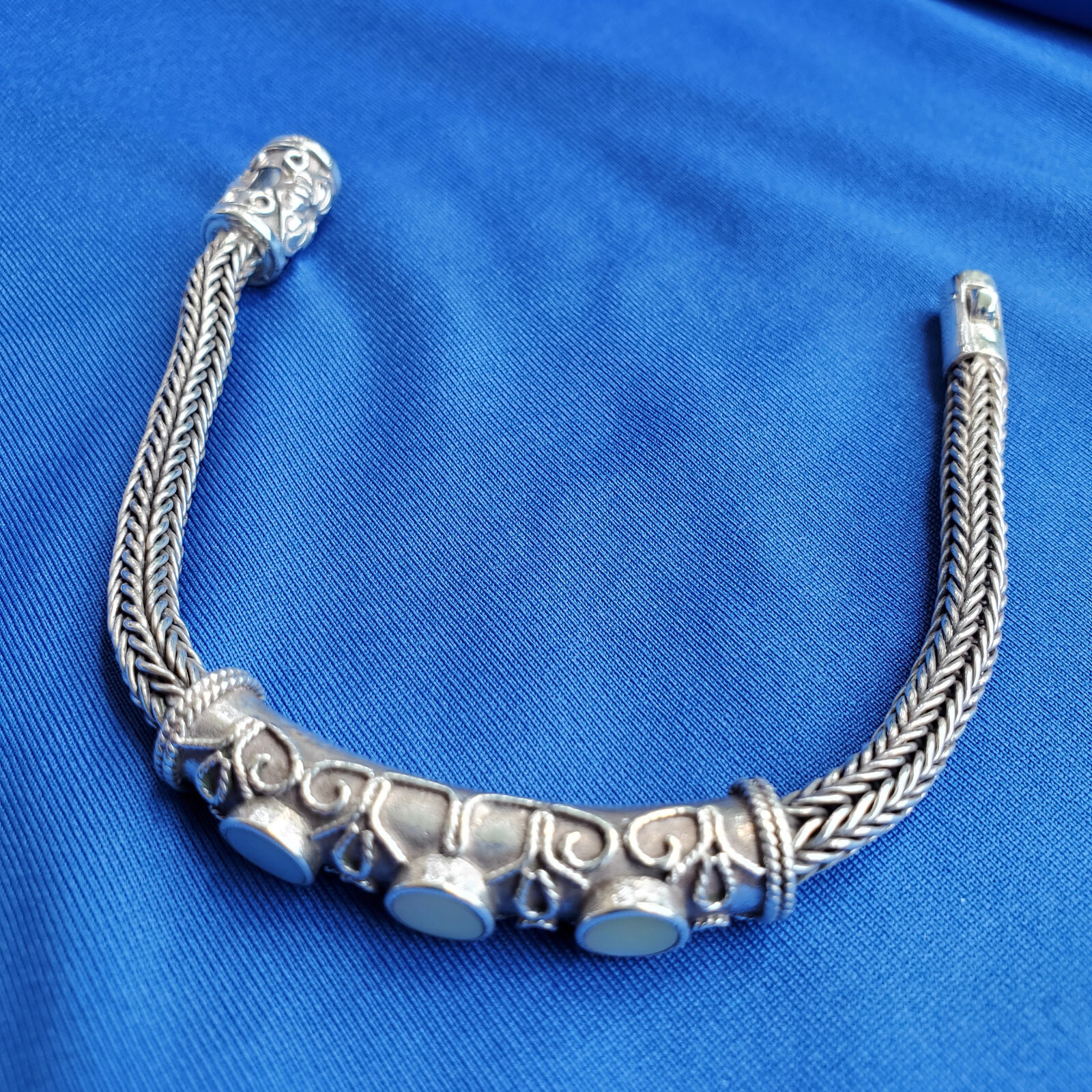 Byzantine 925 STERLING SILVER Bracelet Woven Braided FLEXIBLE Bangle Chain 7.75″