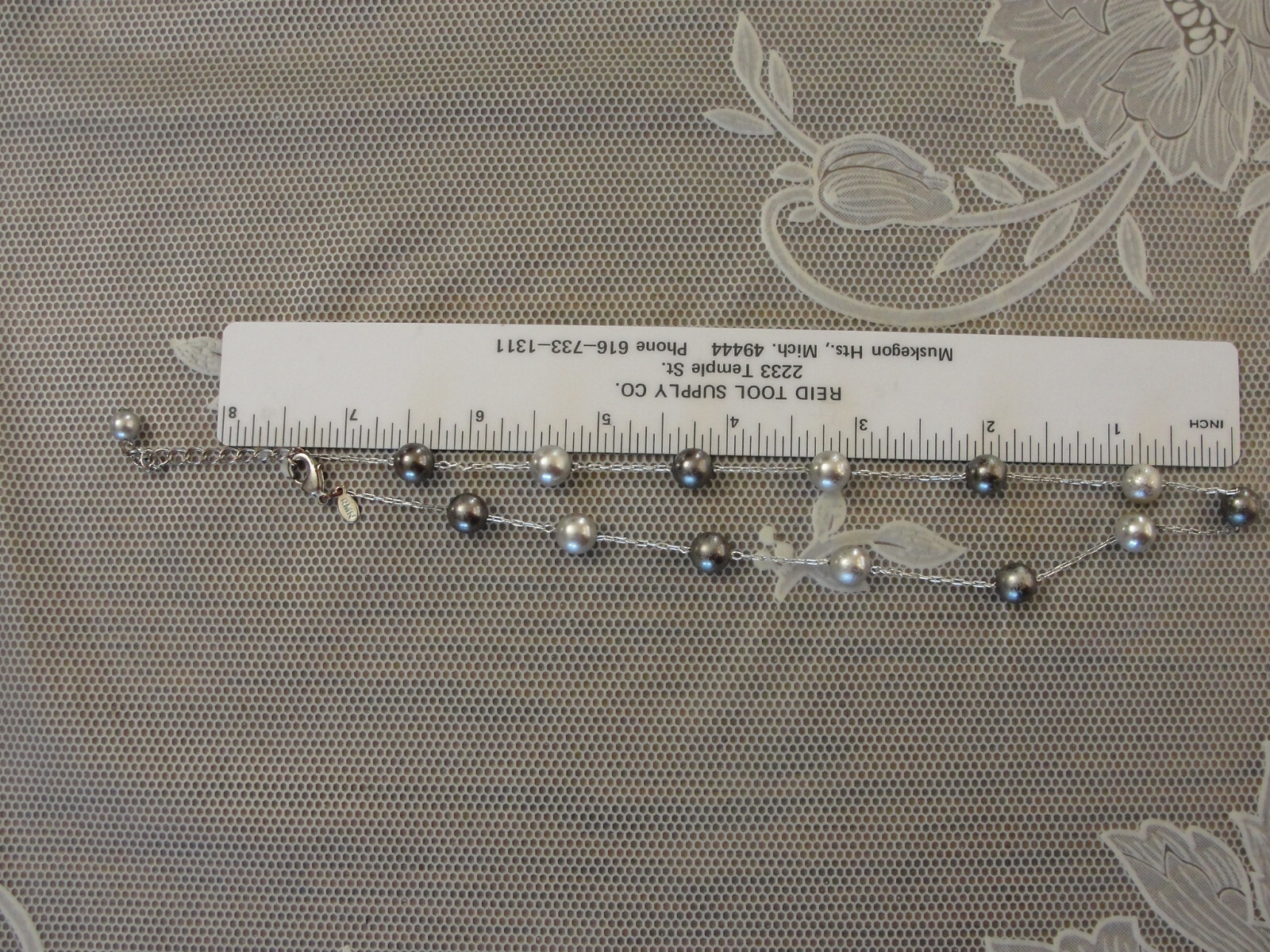 RMN Roman Gray Slver Faux Pearl Silver Chain Necklace with White Pearl Earrings