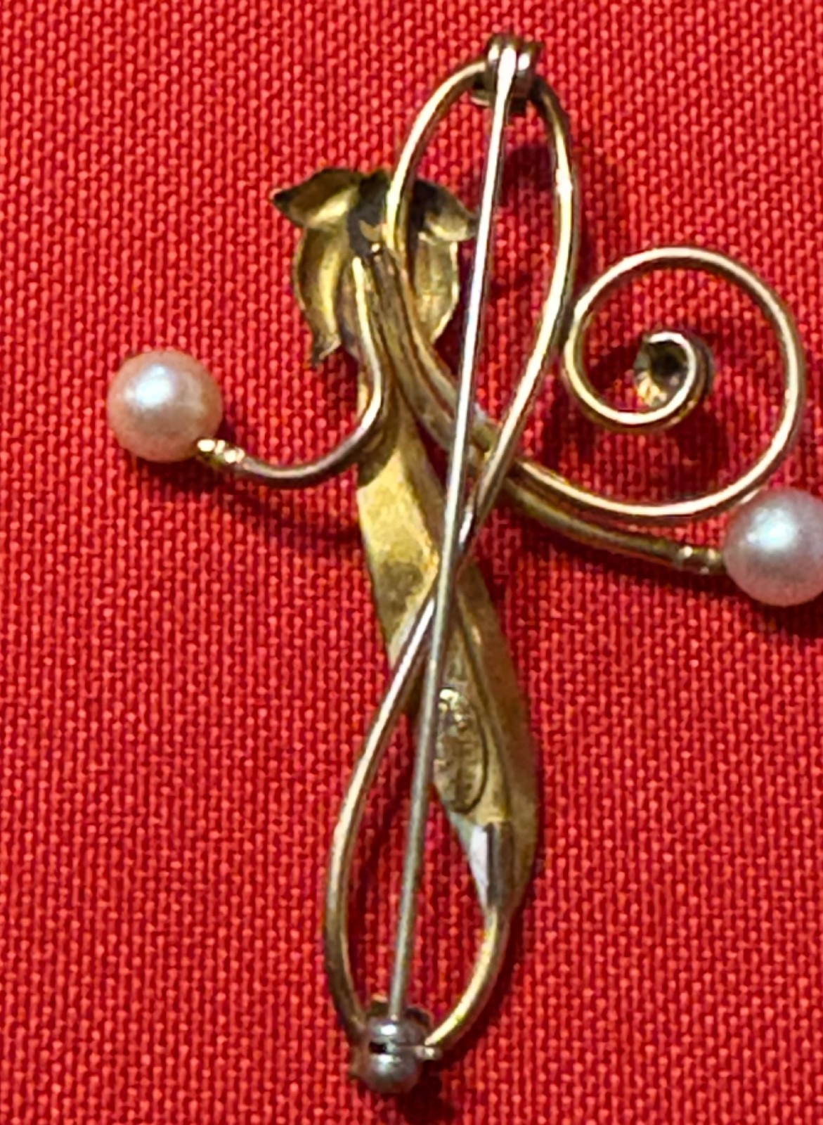 Vintage 1/20 12KT GOLD FILLED Van Dell SIGNED Angel Person PEARL LEAF PIN BROOCH