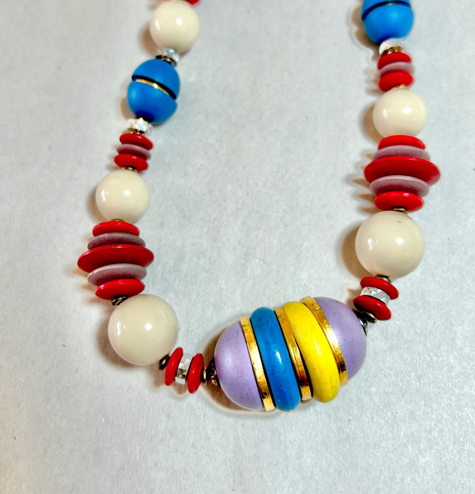 Vintage Colorful Wood & Lucite Beaded Necklace Made In Japan 23”