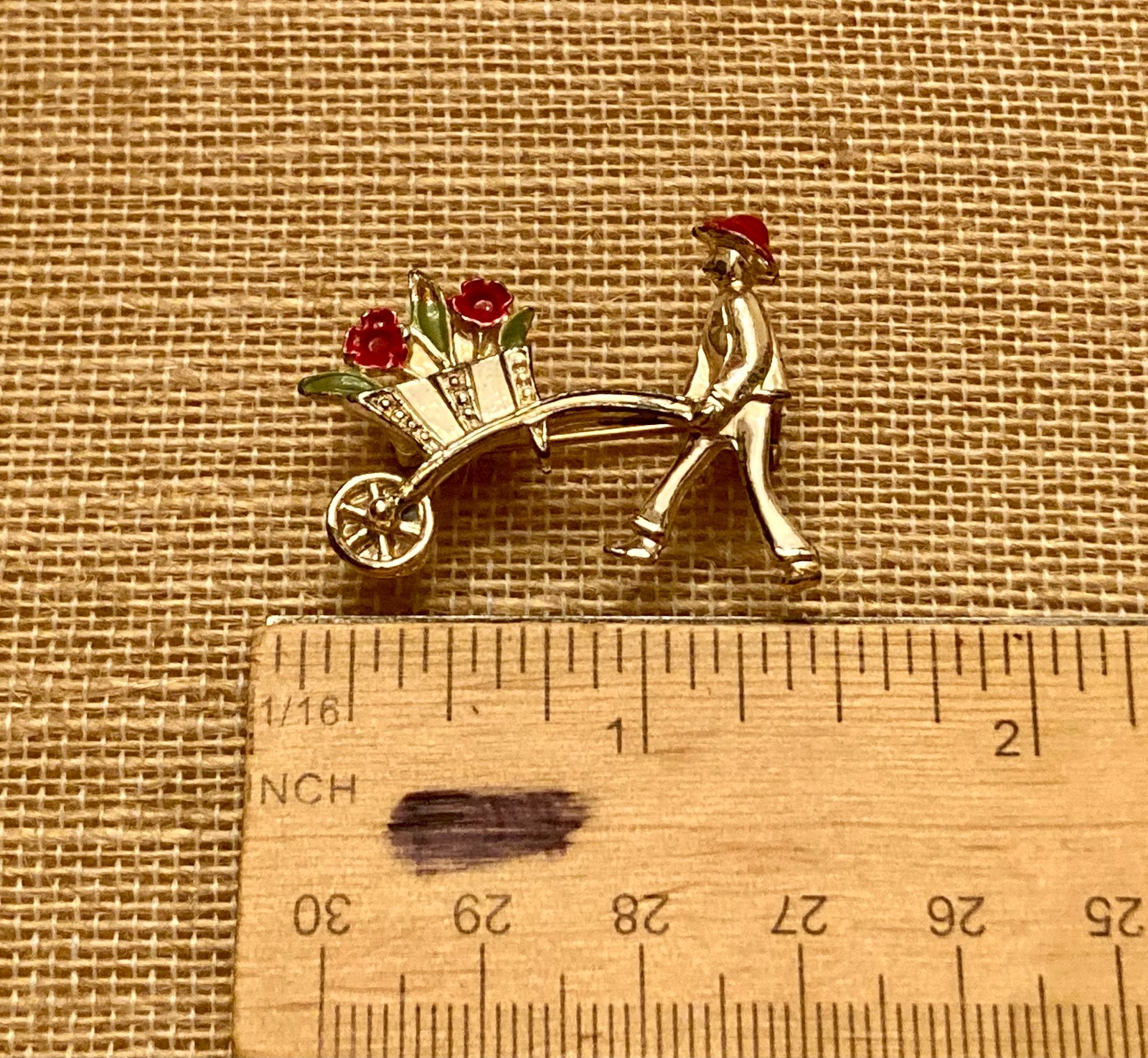 Vintage Gardner Brooch Pin Flowers Wheelbarrow Spring Wear