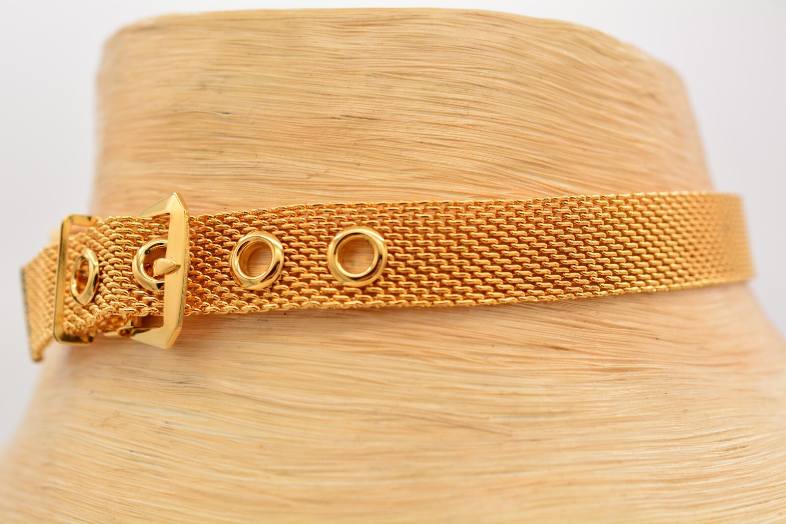 Vintage Choker Necklace Mesh Chain Belt Buckle Collar Gold Chunky 1/2″ 90s AS IS