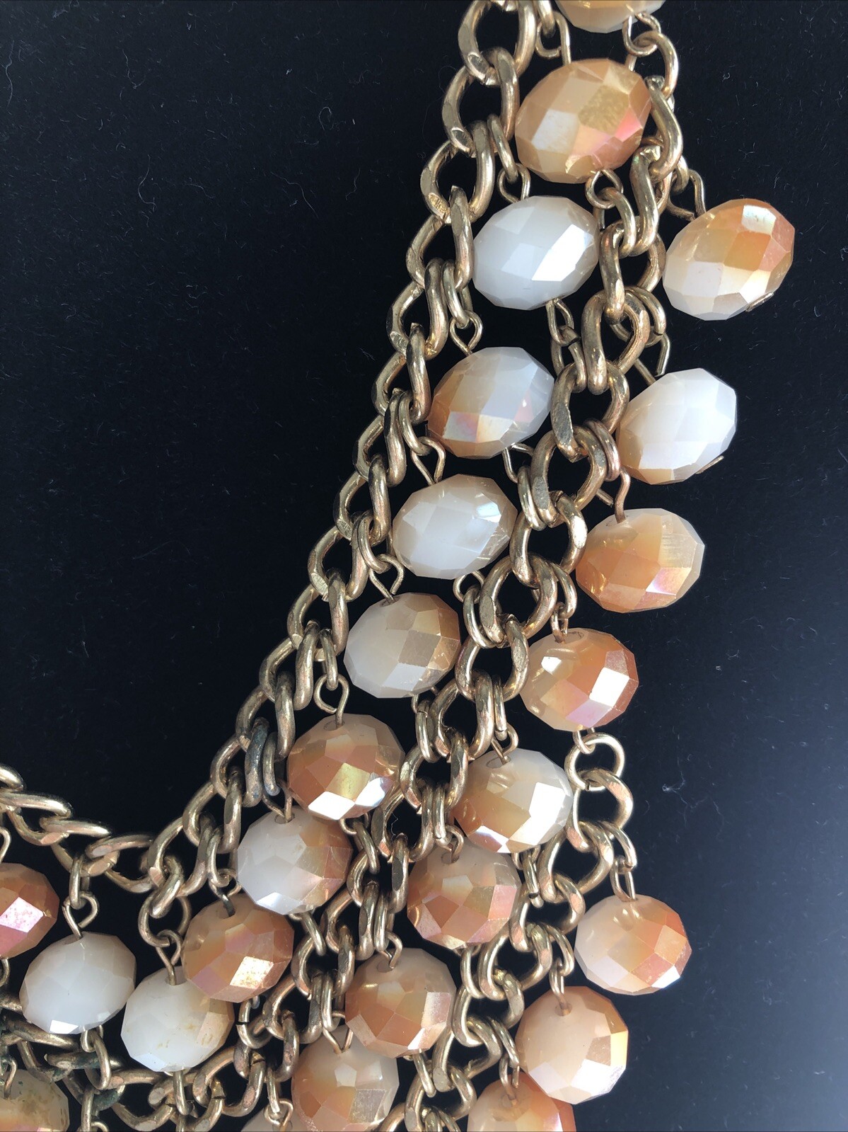 Cara NY Necklace 3 Three Strand Beaded 19.5 inches Length Signed Gold Tone Metal