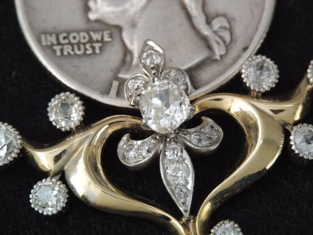GORGEOUS ART NOUVEAU 18K / 17K GOLD & PLATINUM EUROPEAN CUT DIAMOND NECKLACE